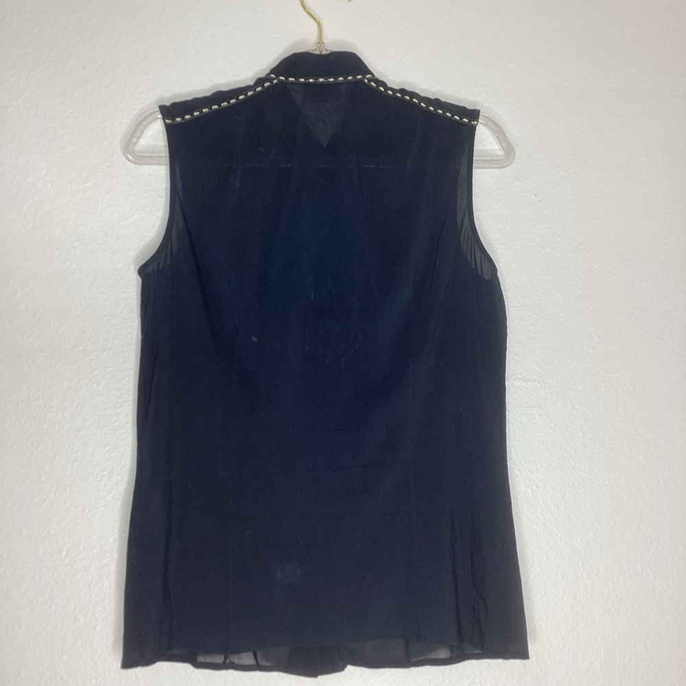 Fendi Black Cotton Button Up Blouse Leather Trim Flawed 40 (Sm) - Picture 2 of 10